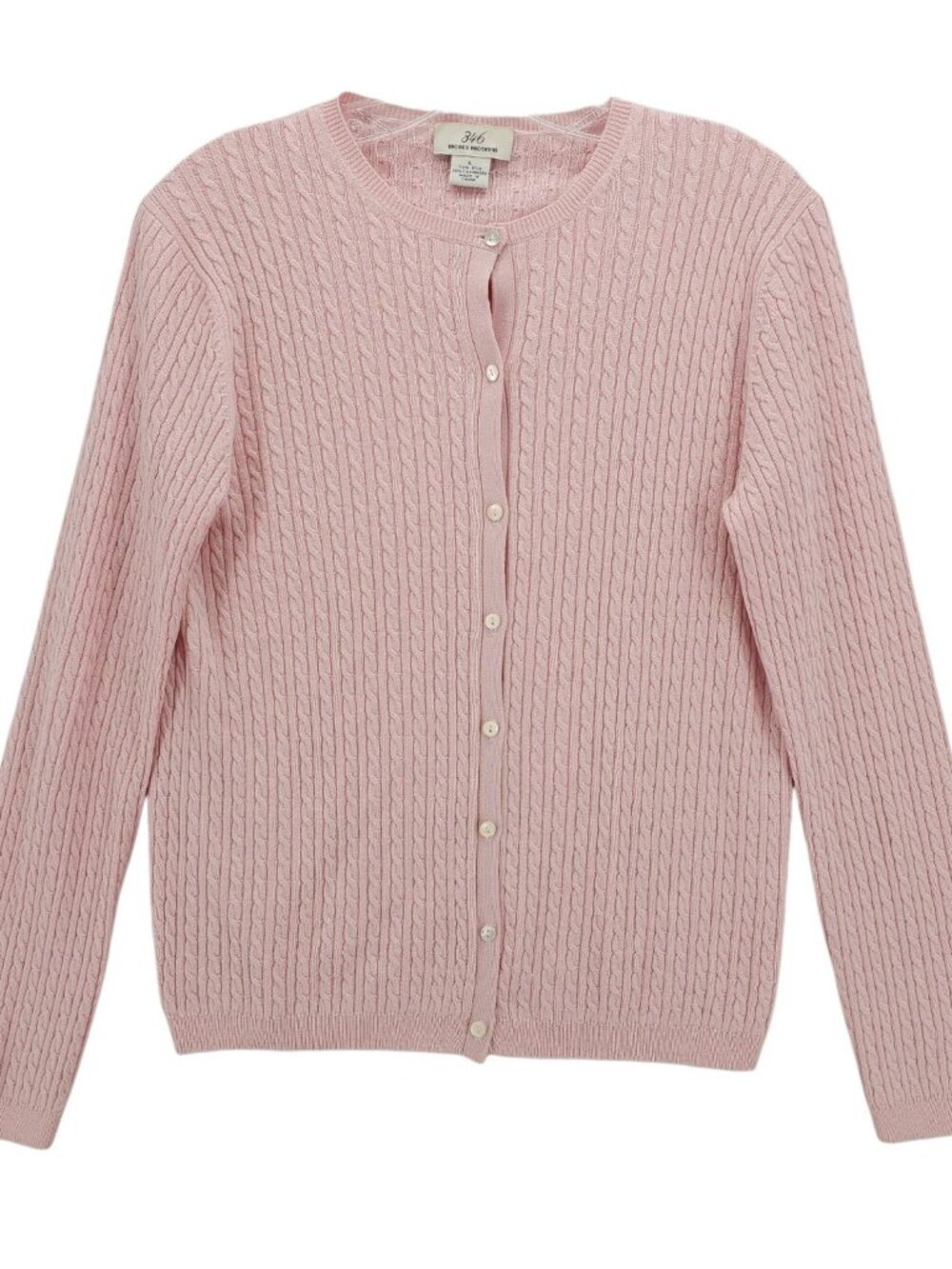 BROOKS BROTHERS 346 Silk Cashmere Cable Knit Cardigan Sweater Light Pink LARGE